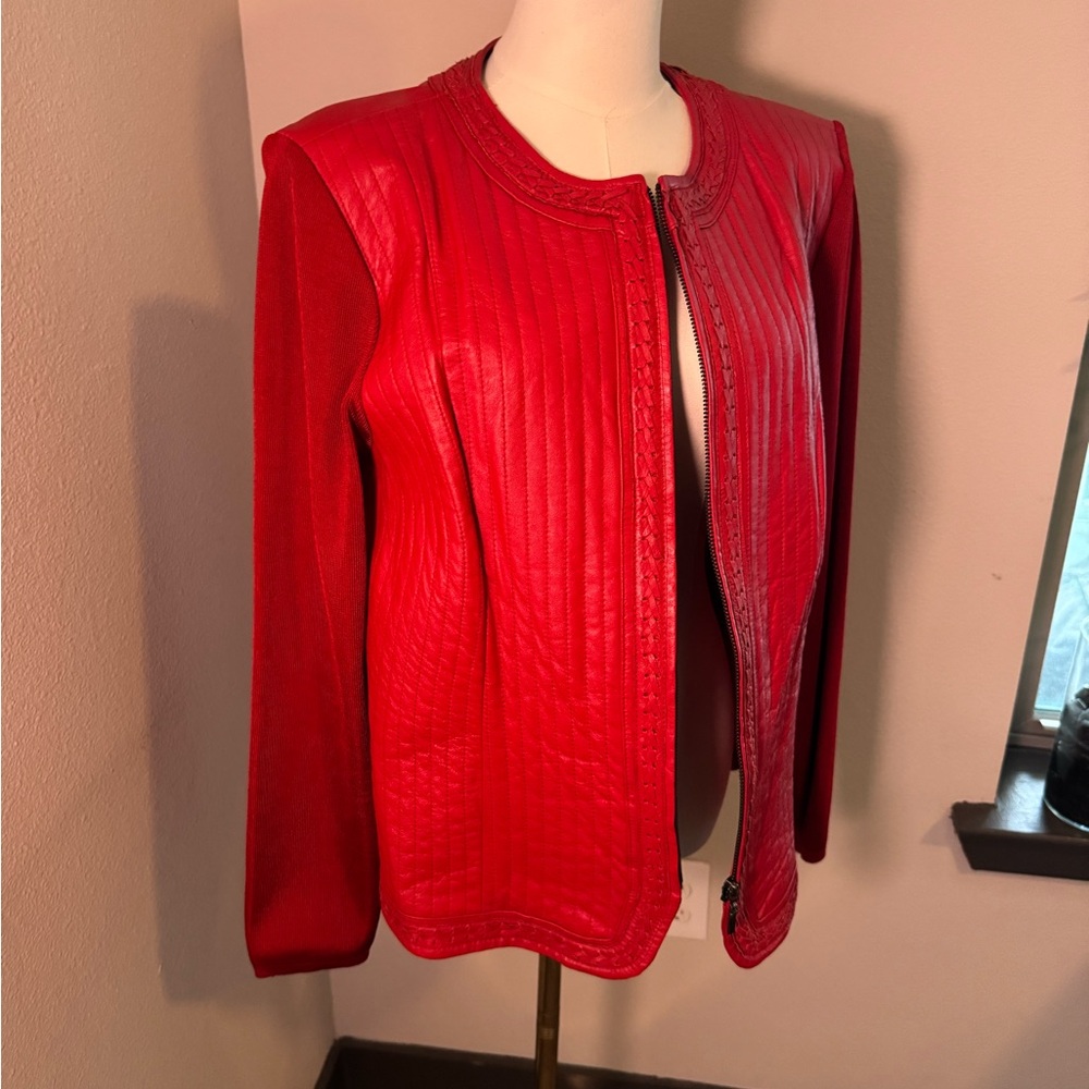 Lipstick red leather jacket